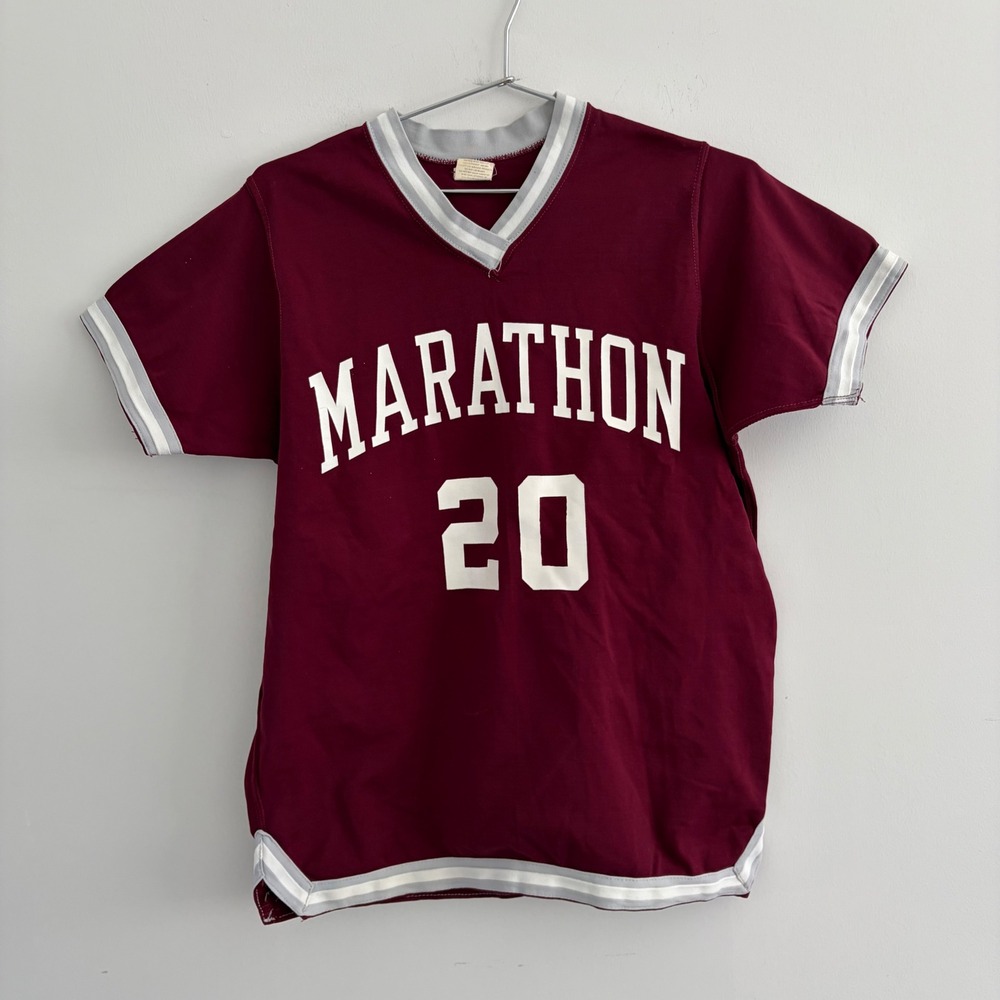 Vintage Marathon 20 Maroon V-Neck Jersey Athletic Shirt Size 40